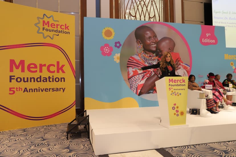 Senator, Dr. Rasha Kelej and Prof. Dr. Frank Stangenberg-Haverkamp with African First Ladies during the 9th Edition of Merck Foundation Africa Asia Luminary