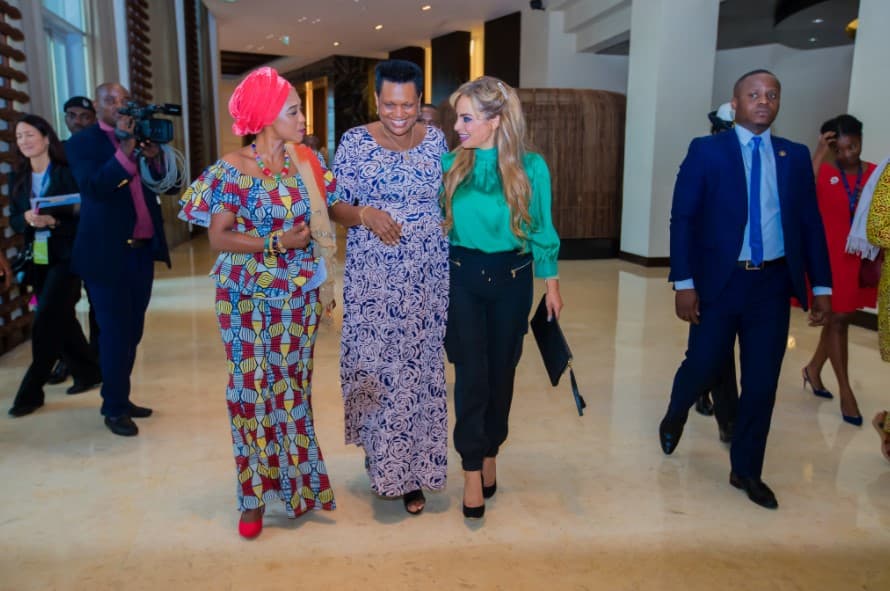 Dr. Rasha Kelej with H.E Madam Denise Nkurunziza, The First Lady of Burundi in conversation preparing for the Merck Africa Asia Luminary 2019